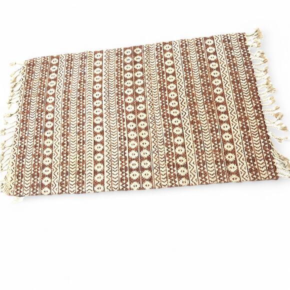 Patina Vie Cotton Throw Rug Mat Tassel Aztec Clay Red 60"X35" For Anthropologie - Picture 1 of 4